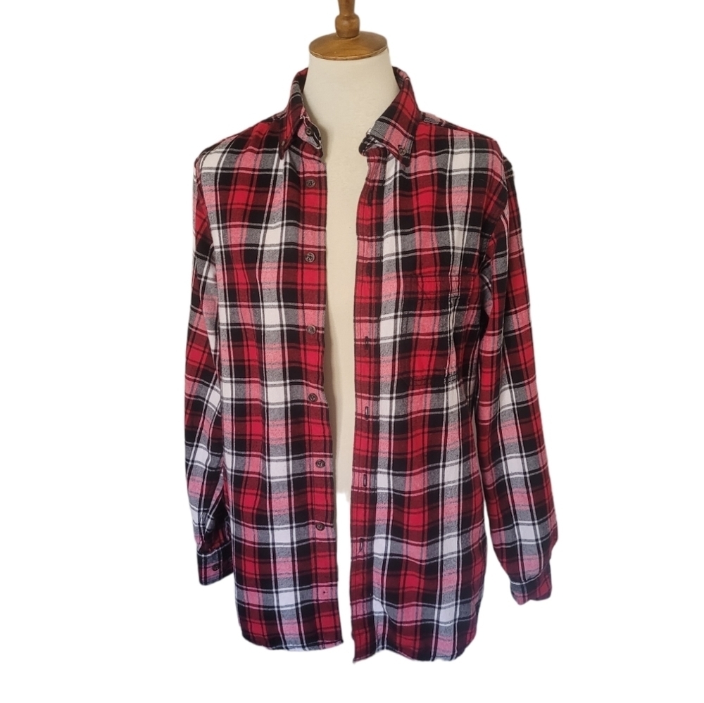 Vintage - Faded Glory Black Red and White Plaid Flannel
